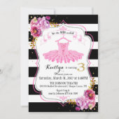 Invitation Tutu Ballerina Étincelle Florale Troisième anniver (Devant)