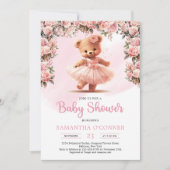 Invitation Tutu ballerina fille ours en peluche rose poussiér (Devant)