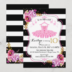 Invitation Tutu Ballerina Floral Sparkle Dixième anniversaire