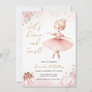 Invitation Tutu Ballerine Rose Fleur Ballet Fille Anniversair
