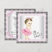 Invitation Tutu Bébé Fille Shower de Ballerine (Devant / Derrière)