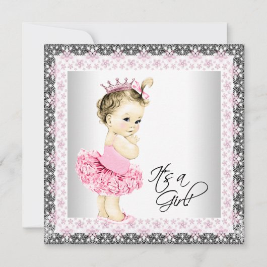 Invitation Tutu Bébé Fille Shower de Ballerine (Devant)