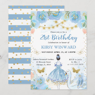 Invitation Tutu Bleu Cheveux Noirs Ballerine Anniversaire