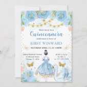 Invitation Tutu Bleu Danseuse Étoffe Noire Quinceanera (Devant)