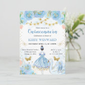 Invitation Tutu Bleu Danseuse Étoffe Noire Quinceanera (Debout devant)