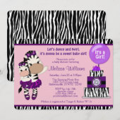 Invitation TuTu Cute Baby shower ZEBRA Lavendar Purple 085 (Devant / Derrière)