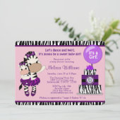 Invitation TuTu Cute Baby shower ZEBRA Lavendar Purple 085 (Debout devant)