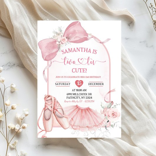 Invitation Tutu Cute Ballerina Pink Coquette Second Birthday