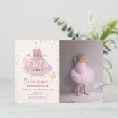 Invitation Tutu Cute Ballerina Pink & Gold Photo 2e anniversa (Debout devant)
