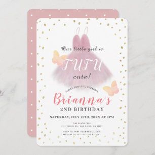 Invitation Tutu Cute Ballerina Rose & White Girl 2e anniversa