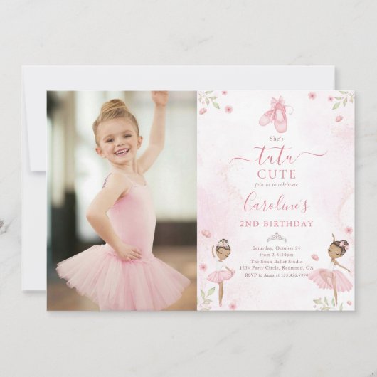 Invitation Tutu Cute Ballet Danseuse Ballerina Anniversaire P (Devant)