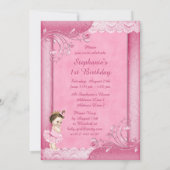 Invitation Tutu Cute Brunette Princesse 1er Anniversaire Faux (Dos)