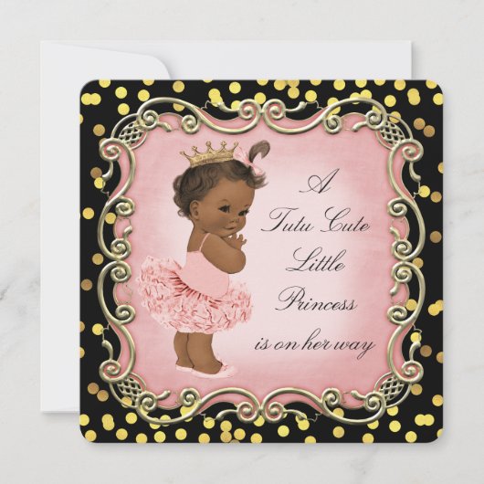 Invitation Tutu Cute Ethnic Princess Black Gold Confetti (Devant)