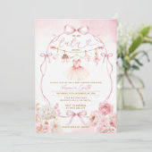 Invitation Tutu de bébé fille Arc floral Ruban rose (Debout devant)