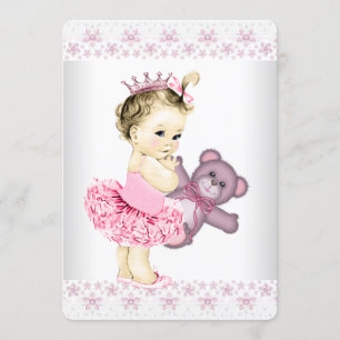 Invitation Tutu de princesse avec ours en peluche rose pour B