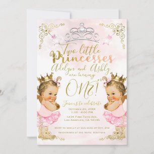 Invitation Tutu de princesse rose et couronne pour jumelles a