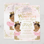 Invitation Tutu de princesse rose et couronne pour jumelles p (Devant / Derrière)