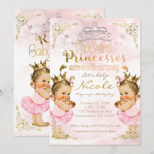 Invitation Tutu et couronne de princesse rose pour jumeaux fi