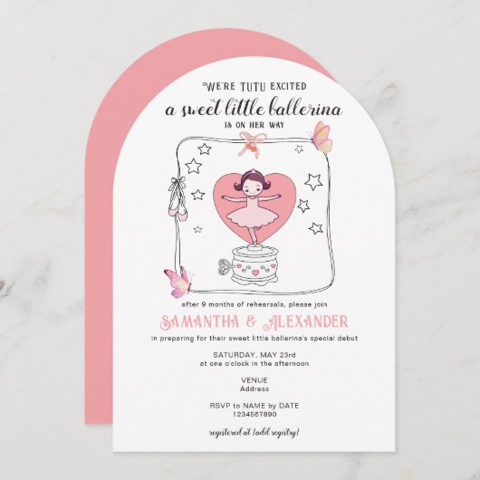 Invitation Tutu Excité Ballerina QR Code Display Baby shower (Devant / Derrière)