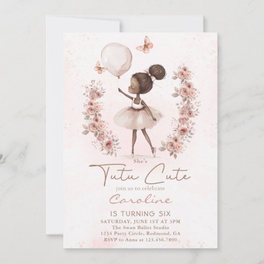 Invitation Tutu Mignon Ballerine Ballet Anniversaire (Devant)