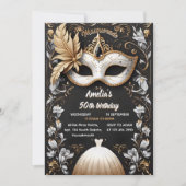 Invitation tutu noir or chic Masquerade 50e anniversaire (Devant)
