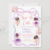Invitation Tutu Purple Bow Deux à mignon 2e anniversaire (Devant)
