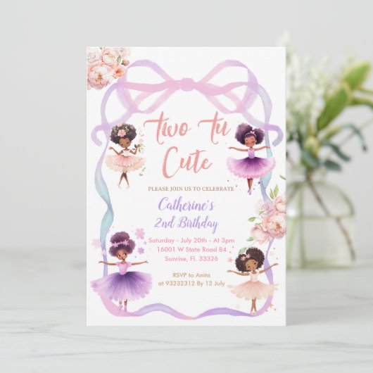 Invitation Tutu Purple Bow Deux à mignon 2e anniversaire (Debout devant)