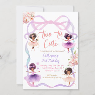 Invitation Tutu Purple Bow Deux à mignon 2e anniversaire