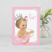 Invitation Tutu Rose Ballerina Pearl rose Bébé fille Douche (Debout devant)