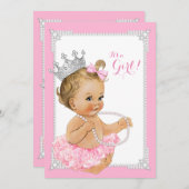 Invitation Tutu Rose Ballerina Pearl rose Bébé fille Douche (Devant / Derrière)