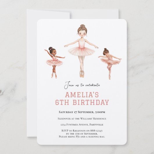 Invitation Tutu rose de ballet Petite danseuse - 6e anniversa (Devant)