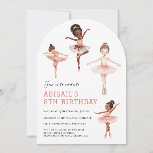 Invitation Tutu rose de ballet pour filles danseuses - 8e ann (Devant)
