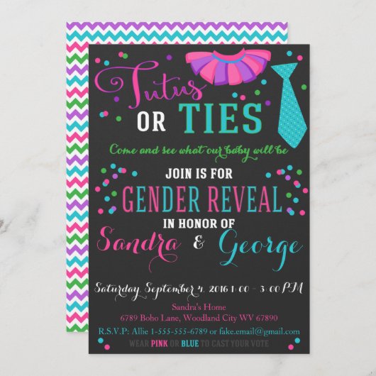 Invitation Tutus ou Cravates Sexe Révéler Chalkboard garçon o (Devant / Derrière)