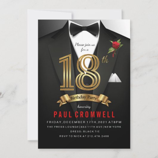 Invitation Tuxedo 18 ans Tenue de soirée (Devant)
