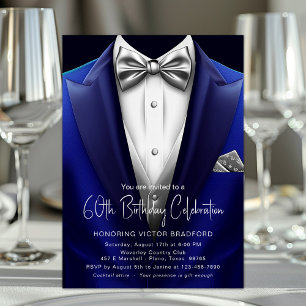 Invitation Tuxedo Argent Bleu Royal Hommes Anniversaire Tout