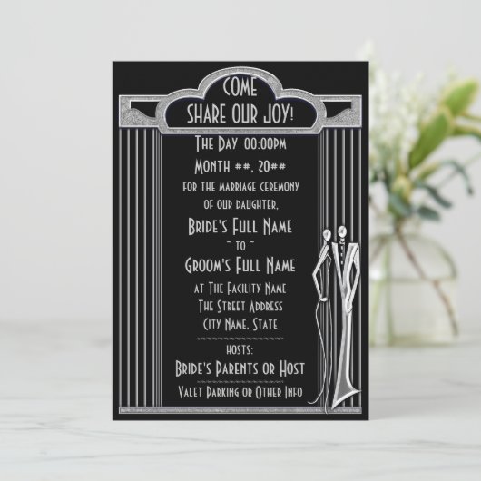 Invitation Tuxedo - Art Déco - Noir et Argent (Debout devant)