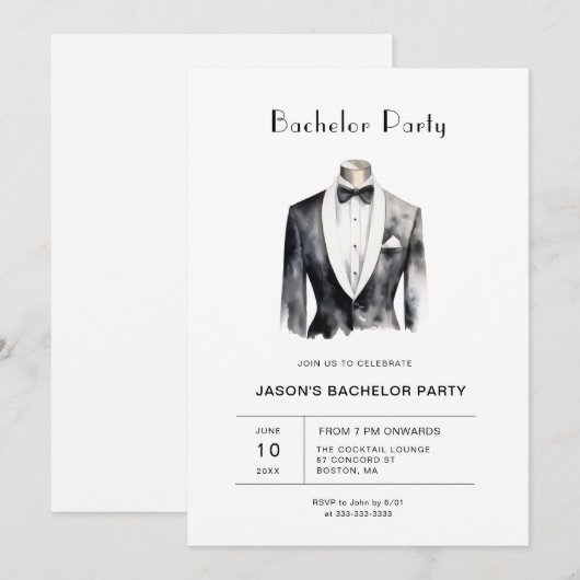 Invitation Tuxedo Bachelor (Devant / Derrière)