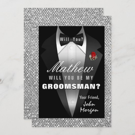 Invitation Tuxedo Be My Groomsman (Devant / Derrière)