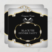 Invitation Tuxedo Black Cravate Diner Party White Gold 2 (Devant / Derrière)