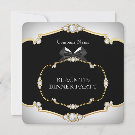 Invitation Tuxedo Black Cravate Diner Party White Gold 2 (Devant)