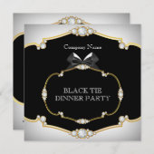 Invitation Tuxedo Black Cravate Diner Party White Gold 2 (Devant / Derrière)