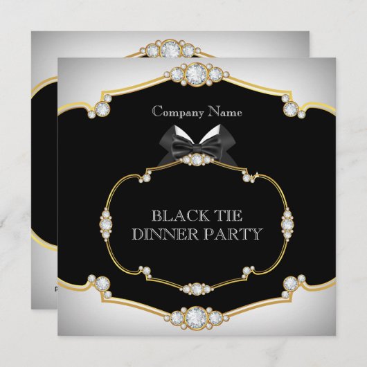 Invitation Tuxedo Black Cravate Diner Party White Gold 2 (Devant / Derrière)