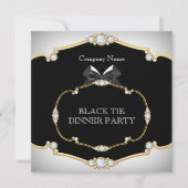 Invitation Tuxedo Black Cravate Diner Party White Gold 2 (Devant)