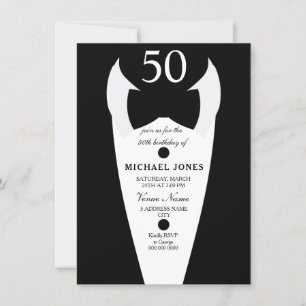 Invitation Tuxedo Bow Cravate Mens 50e anniversaire Invitatio