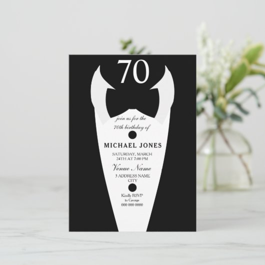Invitation Tuxedo Bow Cravate Mens 70e anniversaire Invitatio (Debout devant)