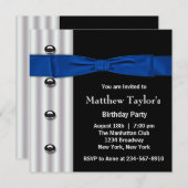 Invitation Tuxedo Bow Cravate Mens Bleu Noir fête d'anniversa (Devant / Derrière)