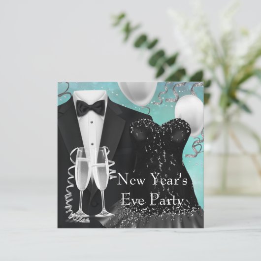 Invitation Tuxedo Champagne Confetti Nouvel An (Debout devant)
