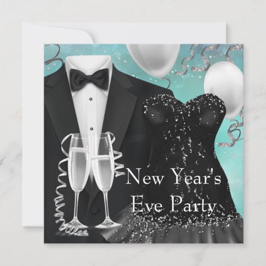 Invitation Tuxedo Champagne Confetti Nouvel An (Devant)