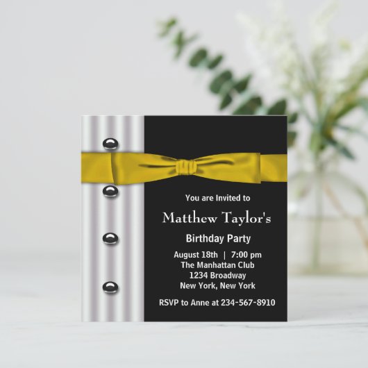 Invitation Tuxedo Gold Bow Cravate Mens fête d'anniversaire (Debout devant)