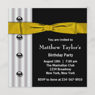 Invitation Tuxedo Gold Bow Cravate Mens fête d'anniversaire